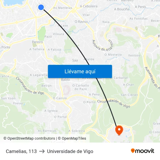 Camelias, 113 to Universidade de Vigo map