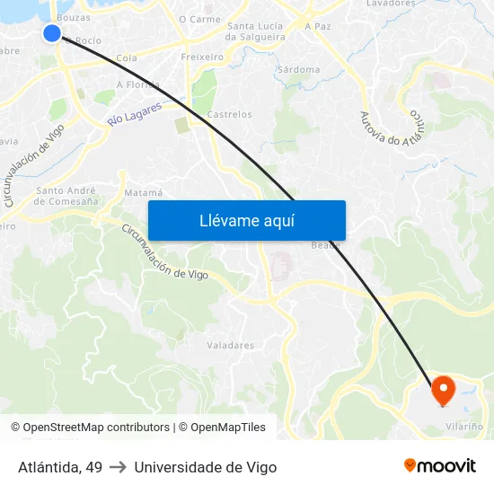 Atlántida, 49 to Universidade de Vigo map