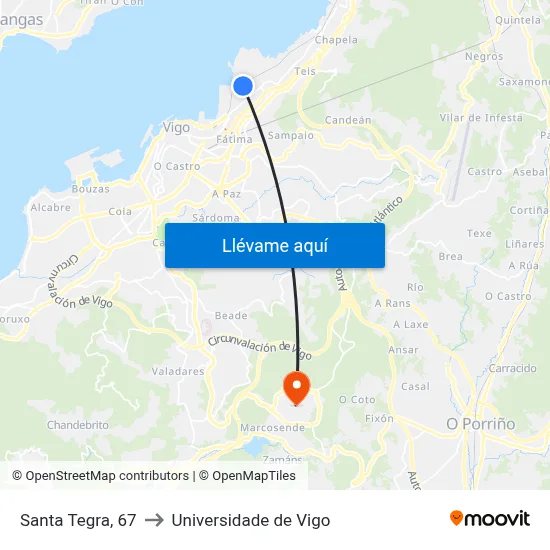 Santa Tegra, 67 to Universidade de Vigo map