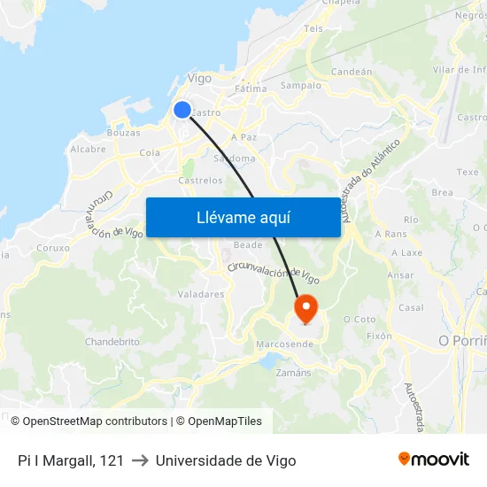 Pi I Margall, 121 to Universidade de Vigo map