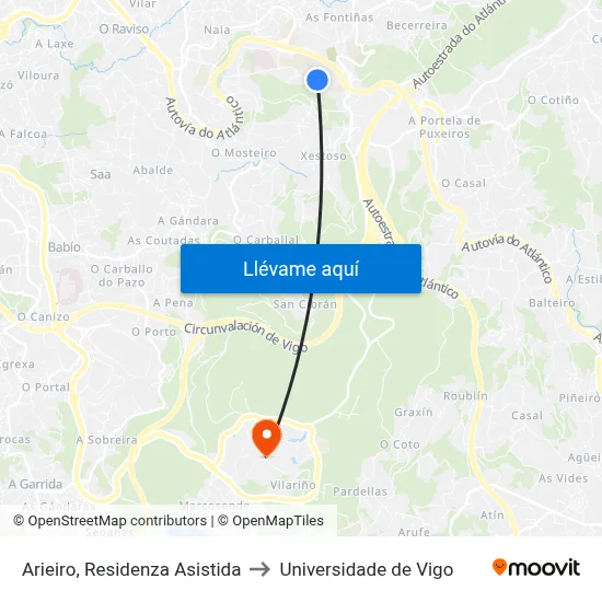 Arieiro, Residenza Asistida to Universidade de Vigo map