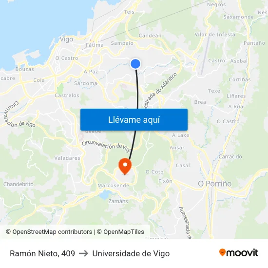 Ramón Nieto, 409 to Universidade de Vigo map