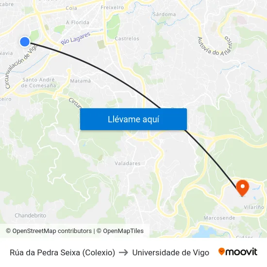 Rúa da Pedra Seixa (Colexio) to Universidade de Vigo map