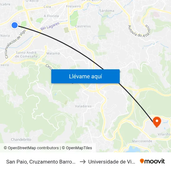 San Paio, Cruzamento Barroca to Universidade de Vigo map