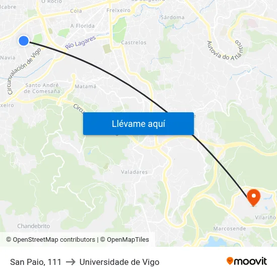 San Paio, 111 to Universidade de Vigo map