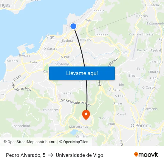 Pedro Alvarado, 5 to Universidade de Vigo map