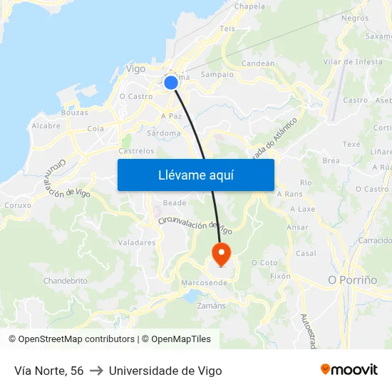 Vía Norte, 56 to Universidade de Vigo map