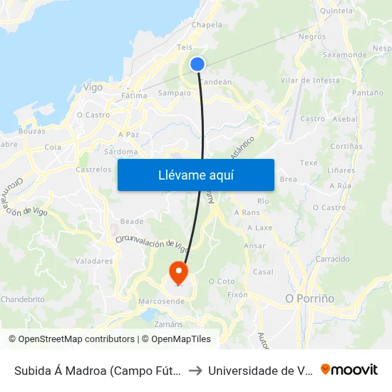 Subida Á Madroa (Campo Fútbol) to Universidade de Vigo map