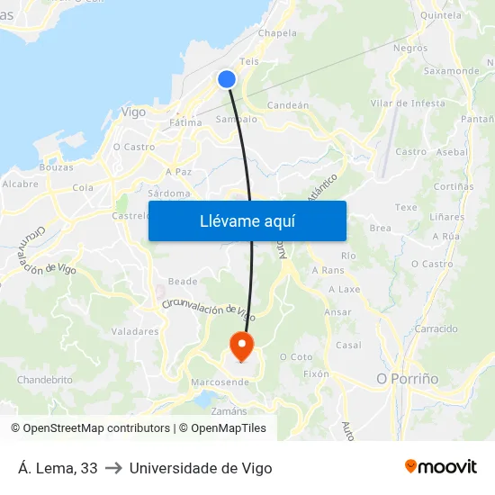 Á. Lema, 33 to Universidade de Vigo map