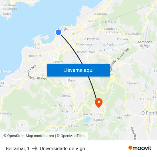 Beiramar, 1 to Universidade de Vigo map