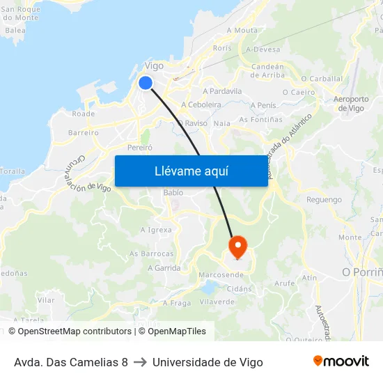 Avda. Das Camelias 8 to Universidade de Vigo map
