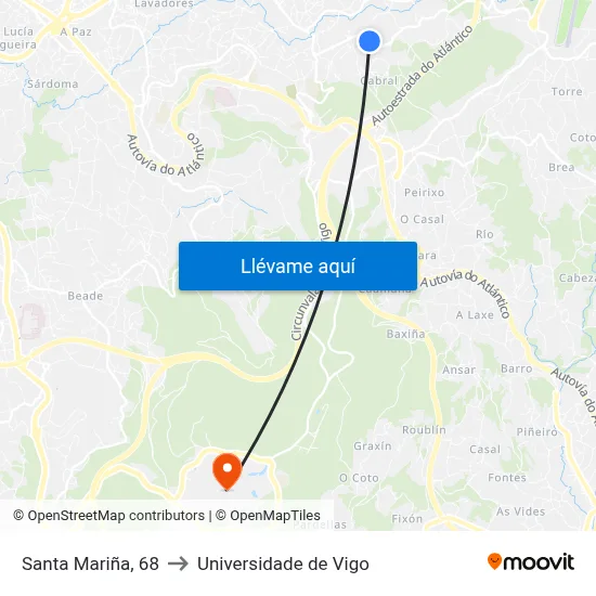 Santa Mariña, 68 to Universidade de Vigo map