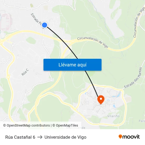 Rúa Castañal 6 to Universidade de Vigo map