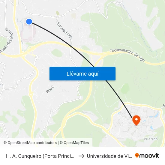 H. A. Cunqueiro (Porta Principal) to Universidade de Vigo map