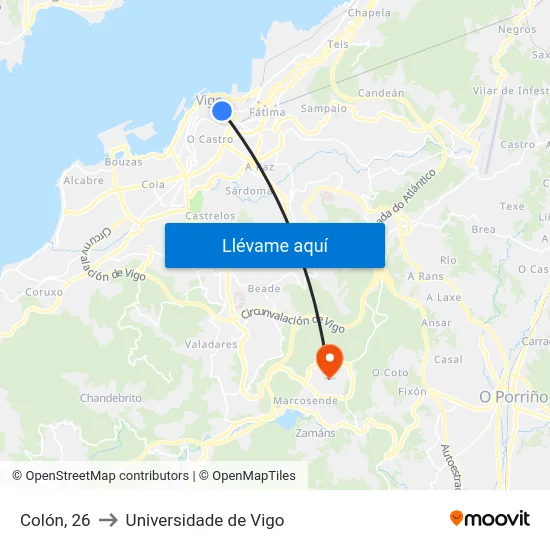Colón, 26 to Universidade de Vigo map