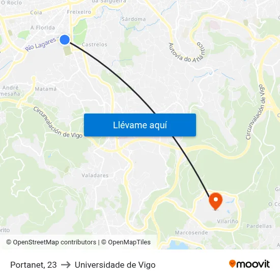 Portanet, 23 to Universidade de Vigo map