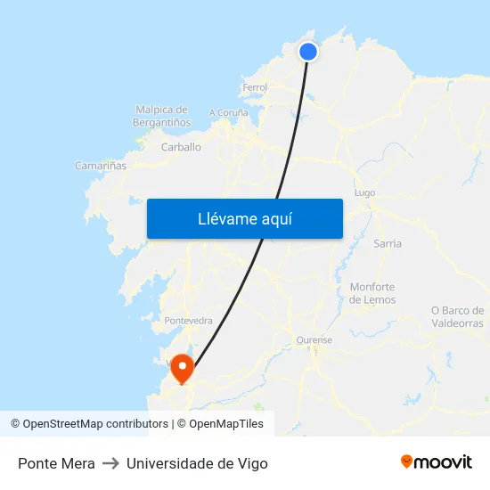 Ponte Mera to Universidade de Vigo map