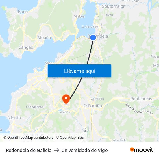 Redondela de Galicia to Universidade de Vigo map