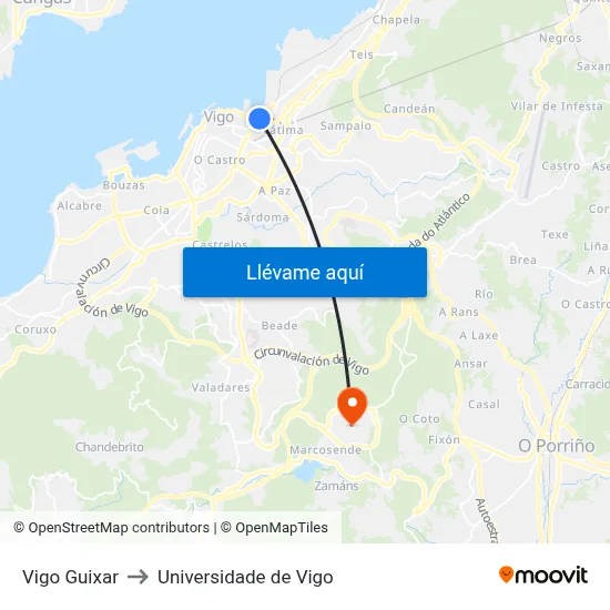 Vigo Guixar to Universidade de Vigo map