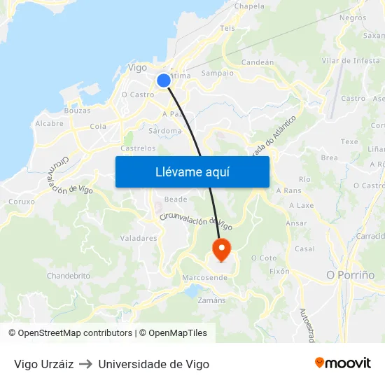 Vigo Urzáiz to Universidade de Vigo map