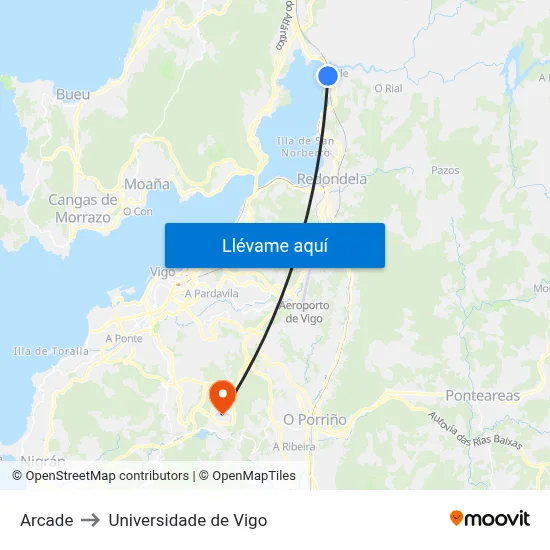 Arcade to Universidade de Vigo map