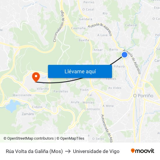 Rúa Volta da Galiña (Mos) to Universidade de Vigo map