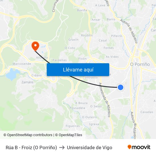 Rúa B - Froiz (O Porriño) to Universidade de Vigo map