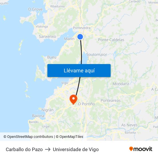 Carballo do Pazo to Universidade de Vigo map