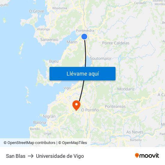 San Blas to Universidade de Vigo map