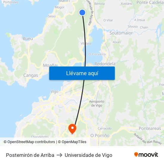 Postemirón de Arriba to Universidade de Vigo map