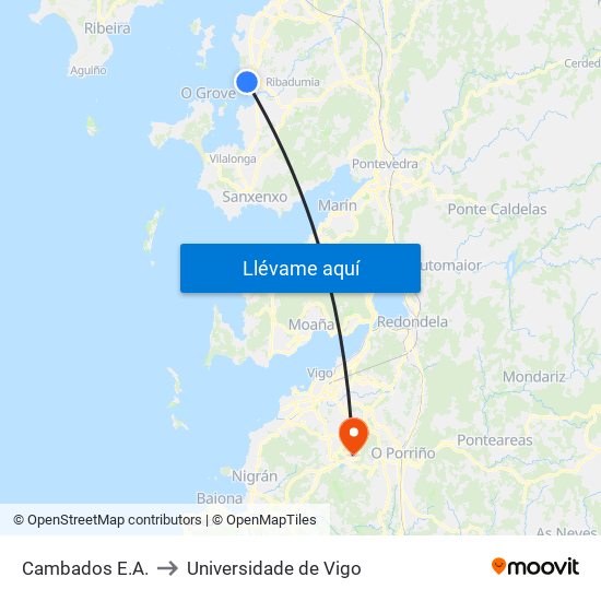 Cambados E.A. to Universidade de Vigo map