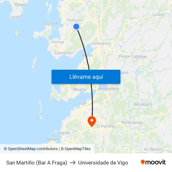 San Martiño (Bar A Fraga) to Universidade de Vigo map