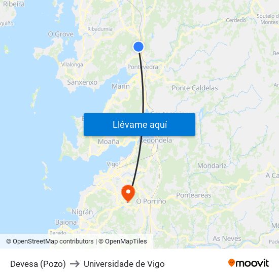 Devesa (Pozo) to Universidade de Vigo map