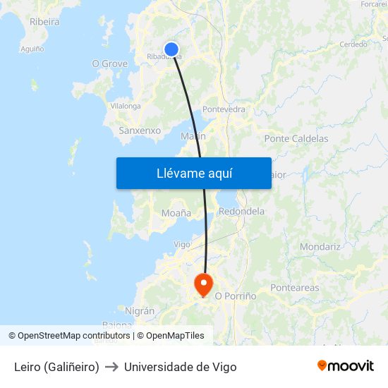 Leiro (Galiñeiro) to Universidade de Vigo map