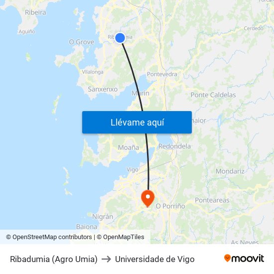 Ribadumia (Agro Umia) to Universidade de Vigo map