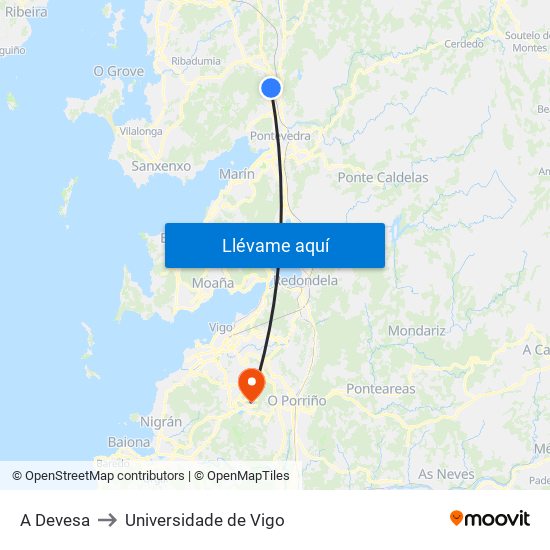 A Devesa to Universidade de Vigo map
