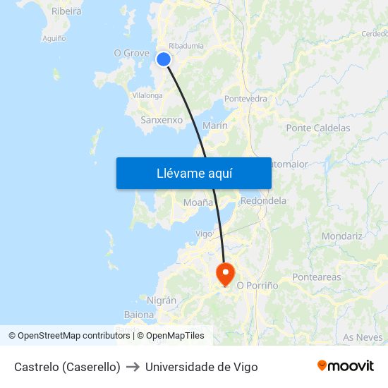 Castrelo (Caserello) to Universidade de Vigo map
