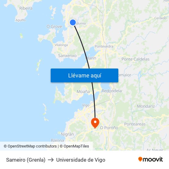 Sameiro (Grenla) to Universidade de Vigo map