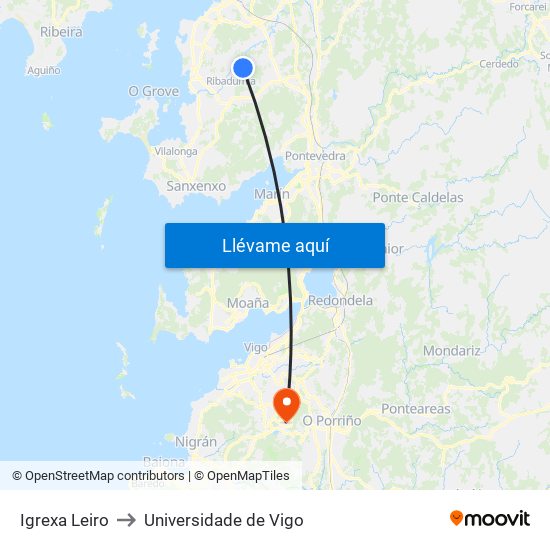 Igrexa Leiro to Universidade de Vigo map