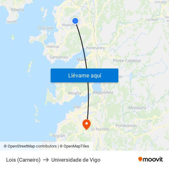 Lois (Carneiro) to Universidade de Vigo map
