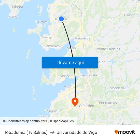 Ribadumia (Tv Salnés) to Universidade de Vigo map