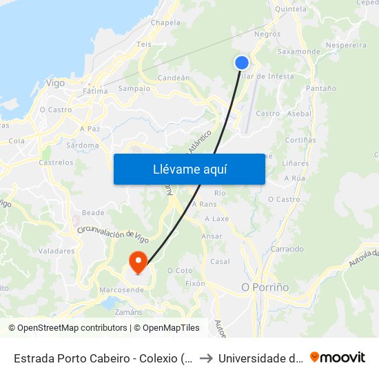 Estrada Porto Cabeiro - Colexio (Redondela) to Universidade de Vigo map