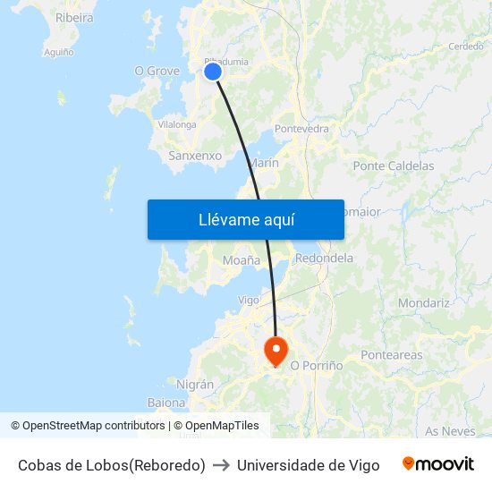 Cobas de Lobos(Reboredo) to Universidade de Vigo map