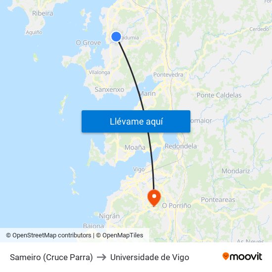 Sameiro (Cruce Parra) to Universidade de Vigo map