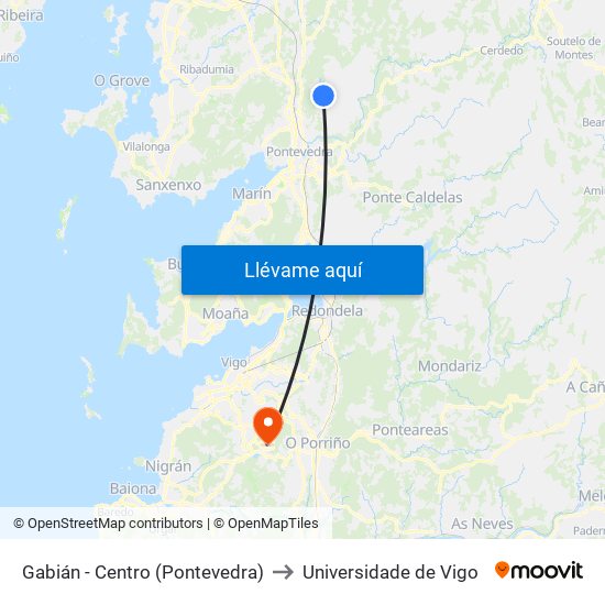 Gabián - Centro (Pontevedra) to Universidade de Vigo map