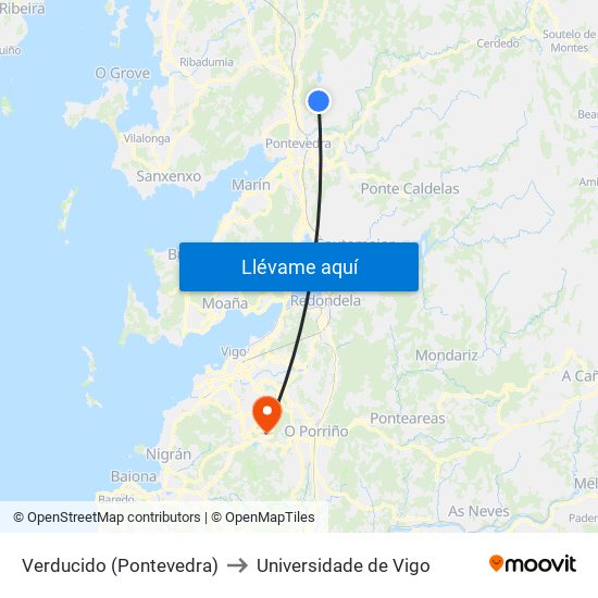 Verducido (Pontevedra) to Universidade de Vigo map