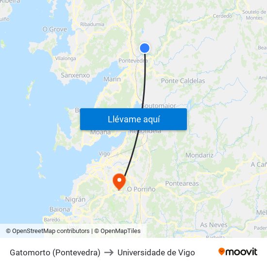 Gatomorto (Pontevedra) to Universidade de Vigo map