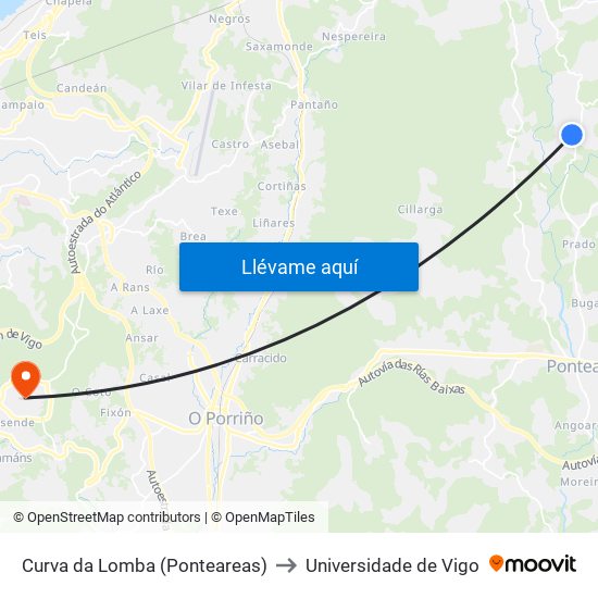 Curva da Lomba (Ponteareas) to Universidade de Vigo map