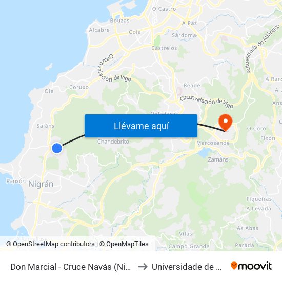 Don Marcial - Cruce Navás (Nigrán) to Universidade de Vigo map