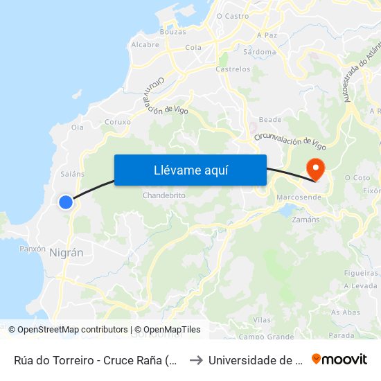 Rúa do Torreiro - Cruce Raña (Nigrán) to Universidade de Vigo map